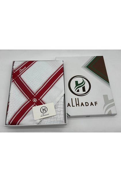 شماغALHADAF أبيض خط أحمر أنيق وعصري