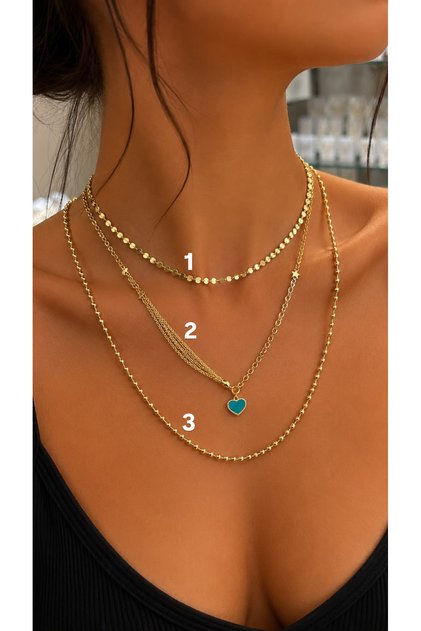14K RENGİ TOPCUK MODEL 3NUMARALI ÇELİK KOLYE