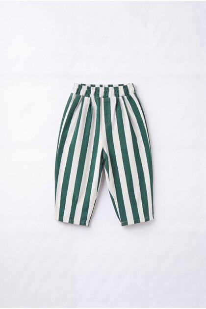 Children's Green and White Striped Elastic Waist Pants