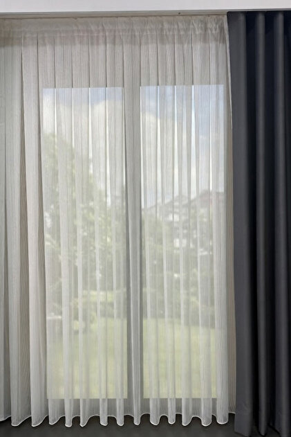 1-3 Dense Pleated Sporty Ribbed Striped Tulle Curtain, Luxury Tulle Curtain with Lead-Free Skirts, Wrinkle-Free