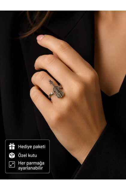 Adjustable Violin Figured Antique Silver Color Women's Ring