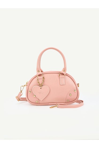 Pembe SHK 339 Suni Deri,Fermuarlı,Trok,Kalp Charm Detaylı,Kadın El,Kol ve Omuz Çantası