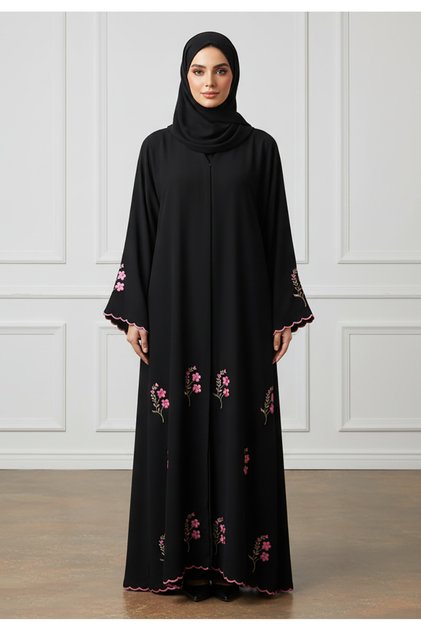 Scalloped Floral Abaya|Nida Fabric