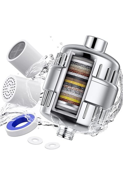 Shower Filter 20 Stage Showerhead Filter for Hard Water Shower Water Filter Filter Cartridges for Removing Chlorine Fluoride, Polished Chrome