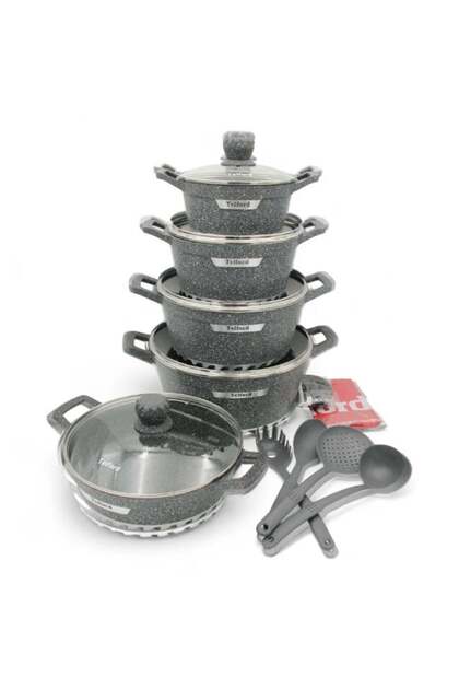 Telford 17 PCS Non-Stick Cookware Set TGC-17M – Eco-Friendly Granite Coated Die-Cast Aluminum Pots & Pans with Lids, Casseroles, Shallow Pot, Frying Pan & Silicone Spatula – Durable, Scratch-Proof, Ea