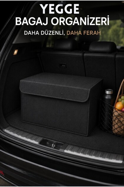 Araba Bagaj Çantası – Oto Bagaj Organizer Kapaklı Cırtlı Düzenleyici Kutu 50cm - Oto Bagaj Düzenleyici