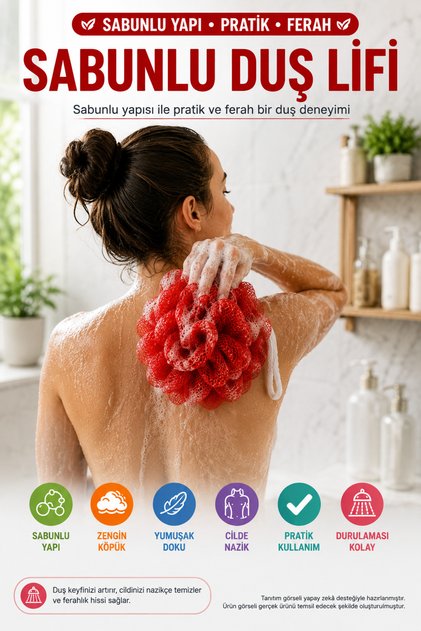 Red Soap Shower Loofah Foaming Bath Loofah with Soap Soft Textured Practical Shower Scrubber Hanging Loofah