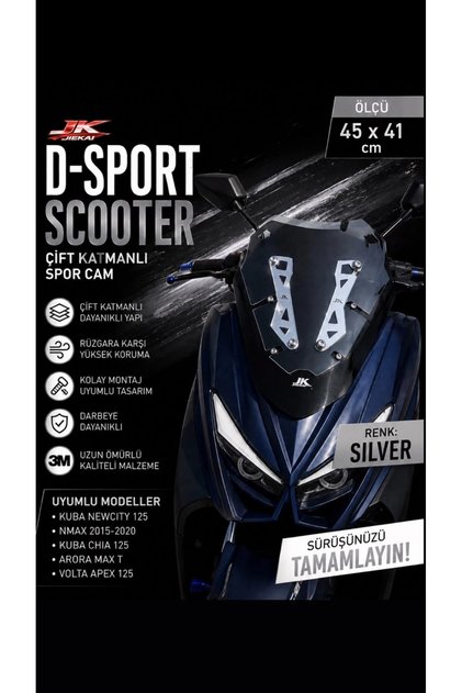 Kuba Newcıty 125 Uyumlu Spor Cam D-Sport Çift Katmanlı Scooter Ön Cam 45×41 cm Silver