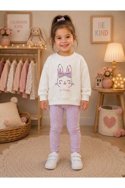 Girls' Rabbit 2-Ply Cotton 1-4 Years Old 2-Piece Set