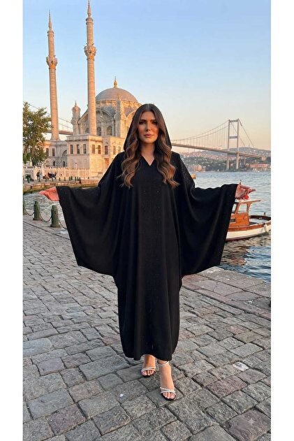ÖZEL TASARIM TAŞLI SATEN ABAYA FERACE STANDART BEDEN