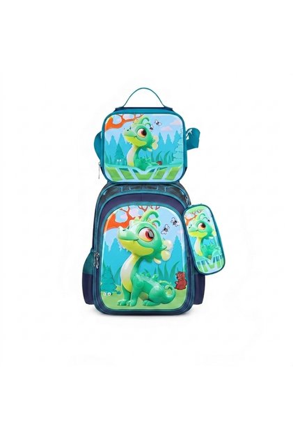 Bag Set for Kids, Bag for School, Lightweight Water-proof, Matching Lunch Bag & Pencil Case, esabella Bag Green Dinosaur