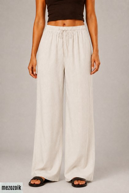 Women's 100% Linen High Waist Wide Leg Palazzo Pants with Pockets