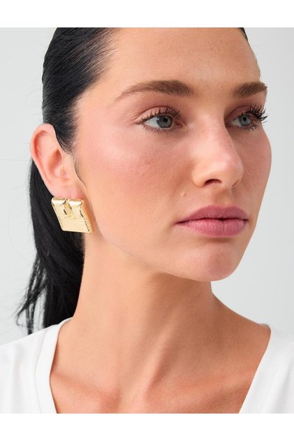 Gold Color Square Form Modern Earrings