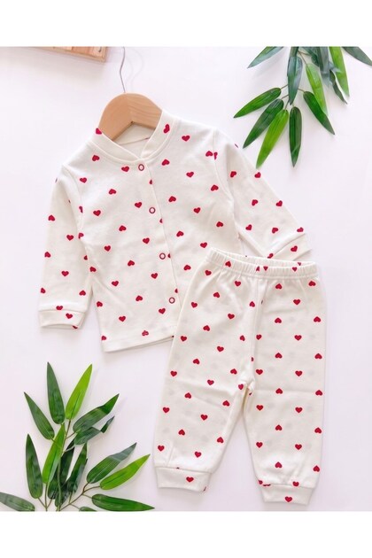 Baby Girl Heart Printed Front Snap Set of 2, 100% Cotton 3-6-9-12 Months Set
