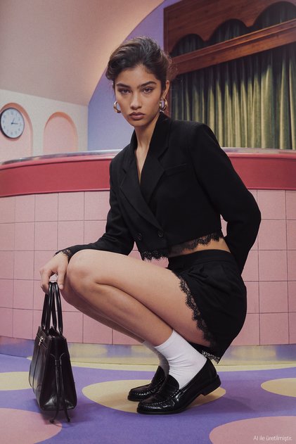 Jachetă tip blazer scurtă cu dantelă, neagră