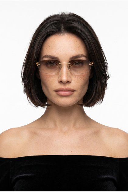 ELVA Vers 2 Çerçevesiz Güneş Gözlüğü Kahverengi Degrade Cam Altın Detaylı Şık Kadın Model