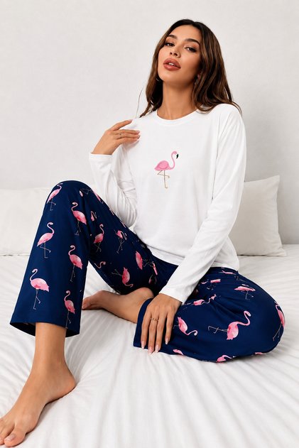 Set de pijamale cu mânecă lungă Flamingo, din jerseu super moale
