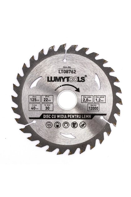 Disc circular cu widia, pentru lemn si PAL, Lumytools LT08762, 125 x 22 mm