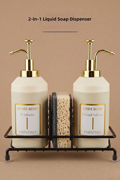 Liquid Soap Dispenser Set with Stand | Hand Soap & Dishwashing Soap | Metal Stand | 350 ml | Metal