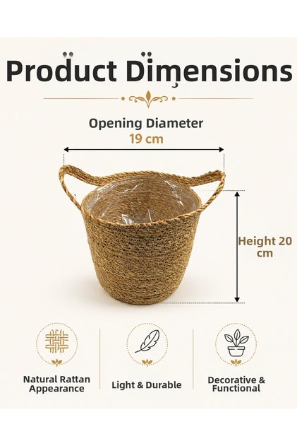 Wicker Handle Flower Pot Decorative Flower Pot Basket Home Balcony Decor