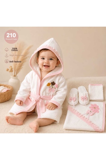 Unisex Baby Bathrobe Set 100% Cotton Embroidered Newborn Bath Towel Set 0-2 Years Boxed Gift