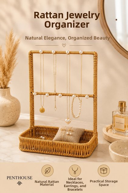 Rattan Jewelry Organizer Handmade Jewelry and Watch Organizer Necklace Earring Bracelet Stand Natural Wicker Jewelry Stand