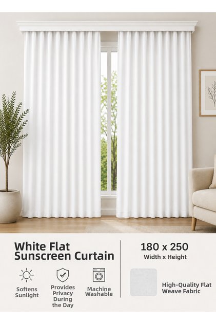 Plain Thick Sunshade Curtain Satin White – Curtain Ready for Cornice 180X250 cm