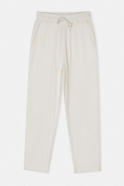 Beyaz Beli Lastikli İnce Cepli Gabardin Pantolon TDRSS26PL00041