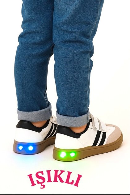 Unisex Cırtlı Rahat Hafif Çocuk Işıklı Spor Ayakkabı Sneaker