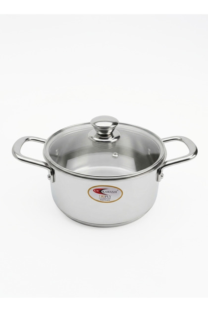 Triply Handi 3Ltr with Glass Lid - High-Quality Stainless Steel Medium Cooking Pot, Even Heat Distribution, Durable Multi-Layer Construction, Induction Friendly, Perfect for Home Cooking