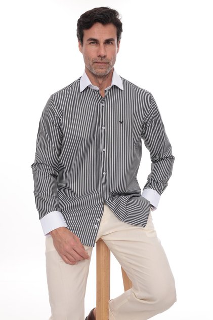 Classic long sleeve pocketless collar cuff white gift boxed men's shirt fs-004328 - black white