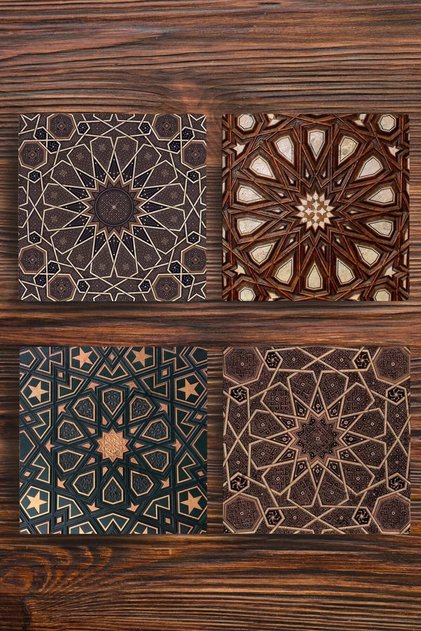 Natural Stone Coasters Set of 4 - Seljuk Patterns