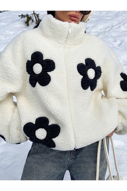 Flowered Women's Plush Coat