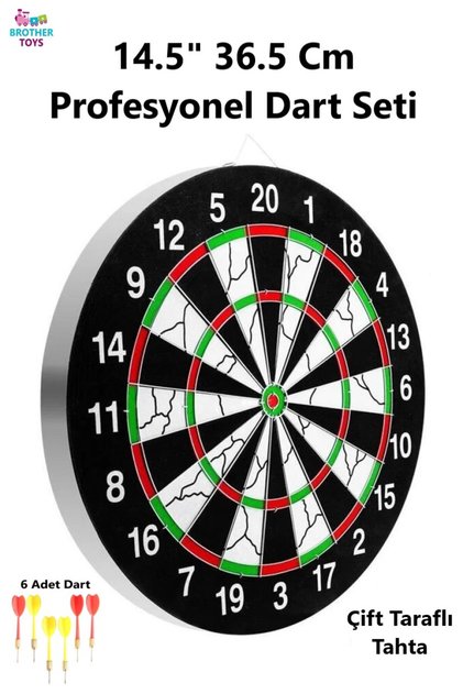 Büyük Boy Çift Taraflı Dart Seti 37cm Dart Hedef Tahtası 6 Oklu