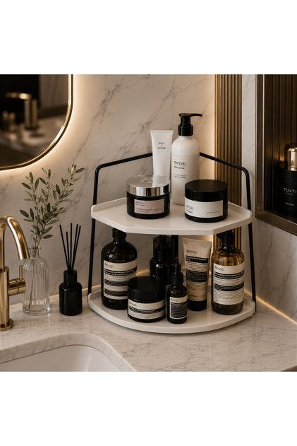 Dekoratif Ahşap Organizer | Paslanmaz Çelik Organizer – Mutfak, Banyo, Salon, Çalışma Masası