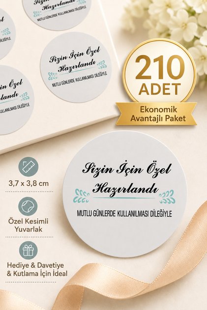 Sticker, Round Cut, Custom Made for You, Use on Happy Occasions (3.7X3.7Cm) 210 Pieces