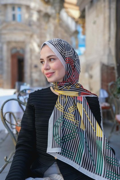 Striped Imported Silk Voile Shawl White