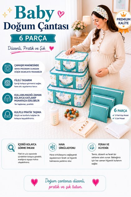 Baby Doğum Çantası Çok Kullanışlı Düzenleyici 6 Parça (MAVİ)