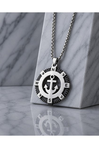 Titanium Stainless Steel Compass Design Sailor Style Masculine Men's Anchor Necklace