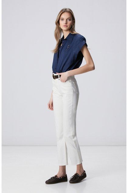 Kırık Beyaz Denim Pantolon