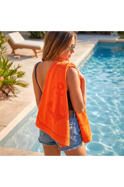 Sailboat Beach Towel – Orange, 140x70 cm/27.5x55 inches