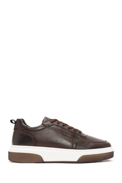 Men's Brown Lace-Up Thick Sole Genuine Leather Sneaker, Winter Sports Shoes 25Wfd6408Ft