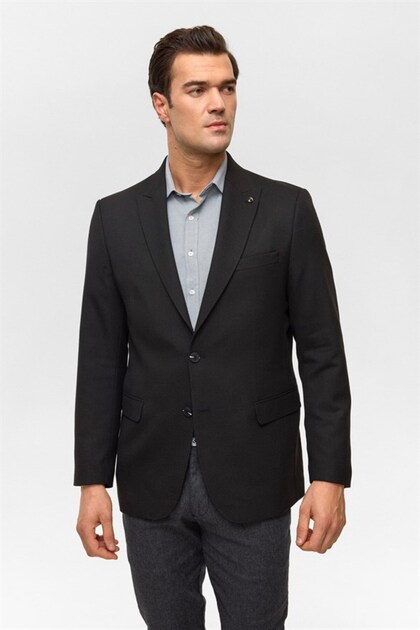Black Regular Patterned Mono Collar 6 Drop Jacket