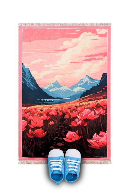 Pomegranate Poppy Velvet Children's Prayer Rug and Play Mat