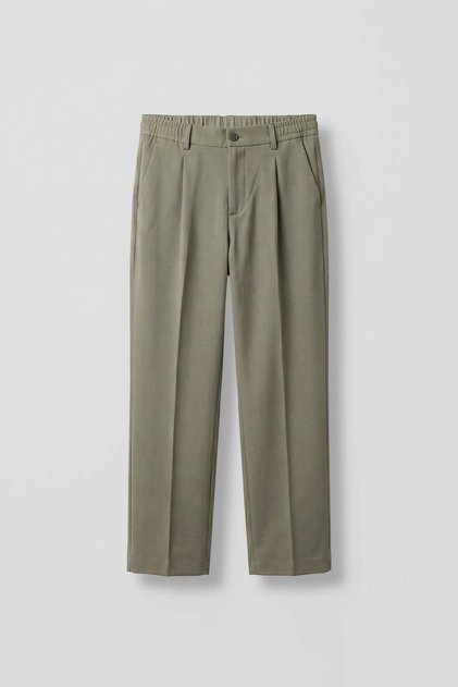Erkek Regular Fit Pileli Beli Lastikli Kumaş Pantolon Haki