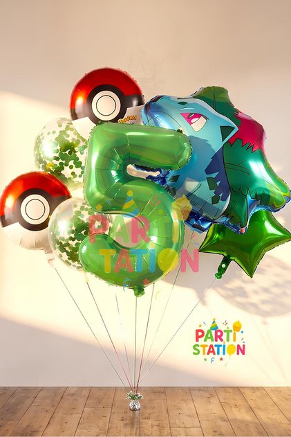 Pokemon Bulbasaur Konsept 5 Yaş Balon Set Pokemon Bulbasaur Balon Doğum Günü Folyo Balon Set