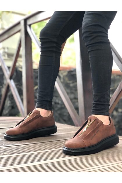 Ba0310 Thick High Sole Zippered Tan Black Men's Shoes