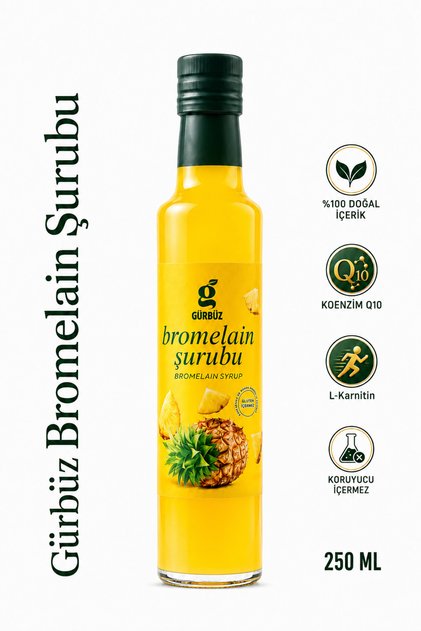 Bromelain Ananas İçeren KOENZİM Q10 VE L-KARNİTİN ILAVELİ Detox Şurubu 250 ml