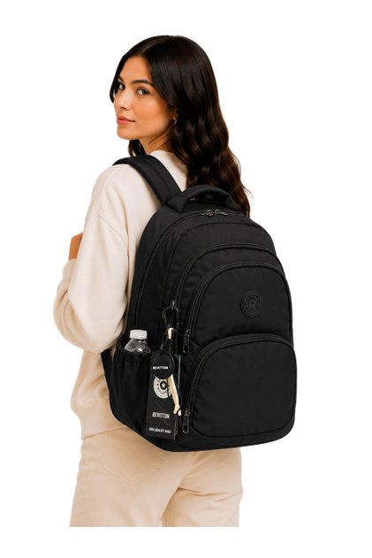 Crinkle Fabric Water Resistant Unisex Black Backpack 2100
