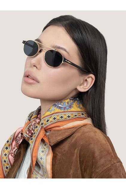 Unisex Oval Güneş Gözlüğü Altın Rengi Çerçeve Füme Cam UV Korumalı Viyana C3